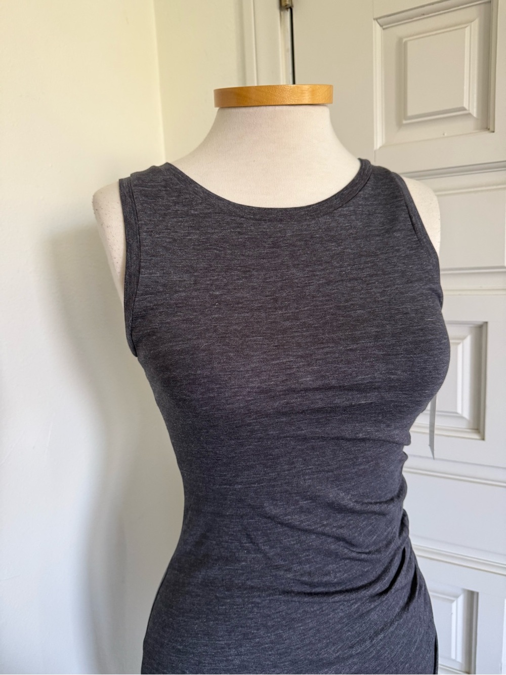 NWT Melrose and Market Dark Blue Navy Heathered Dress Sleeveless Ruched Bodycon - Picture 11 of 13